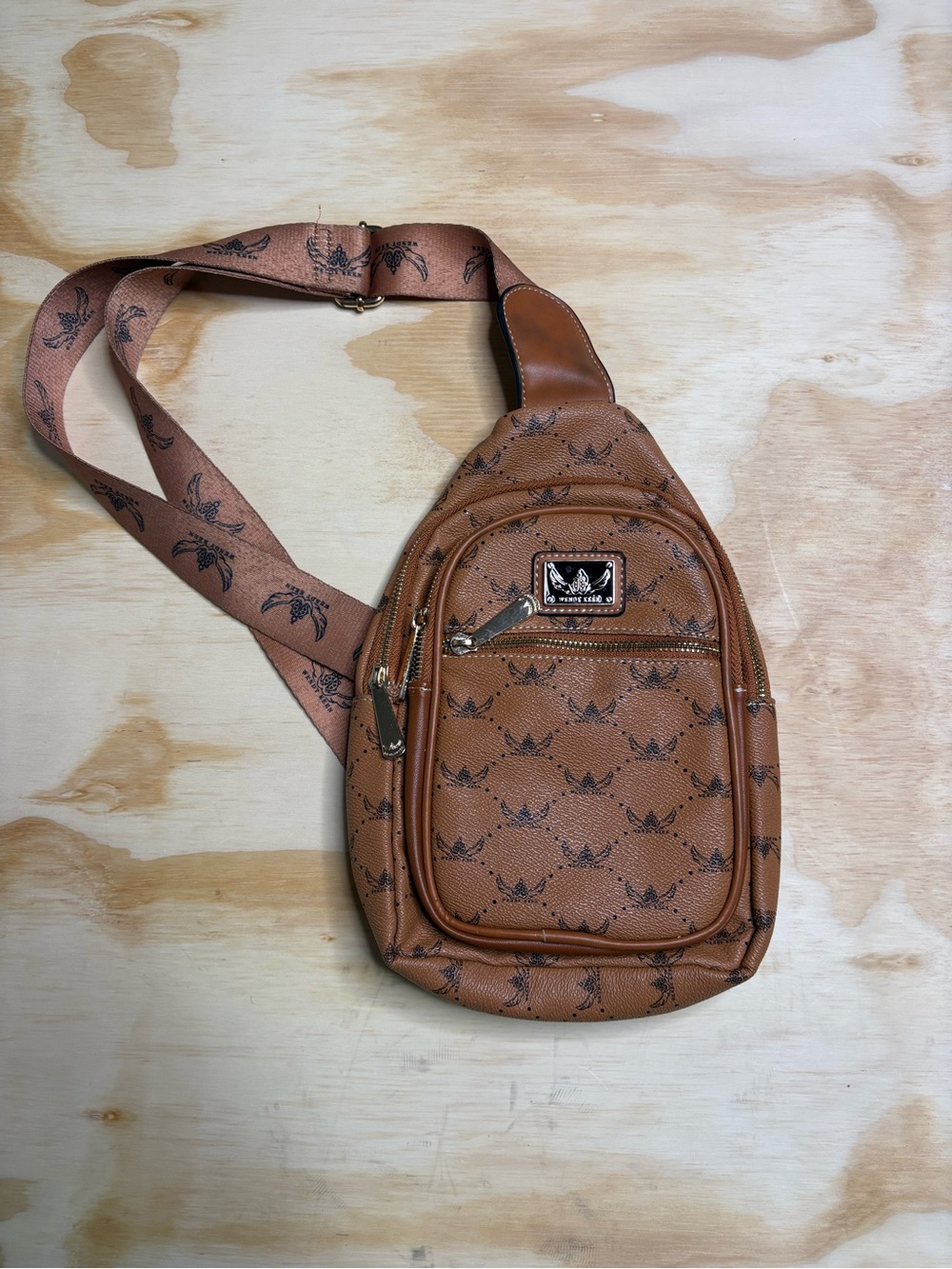 Wendy Keen Brown Crossbody Unisex Sling Bag Zip Adjustable Strap Casual Travel